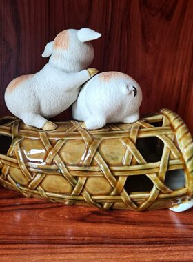 陶瓷猪笼入水招财摆件新房入伙公司开业礼品办公室客厅玄关摆设