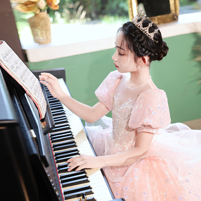 钢琴演奏礼服女童轻奢小众高端粉色花童公主裙儿童小主持人演出服,淘宝优惠券,粉丝福利购,淘宝优惠卷