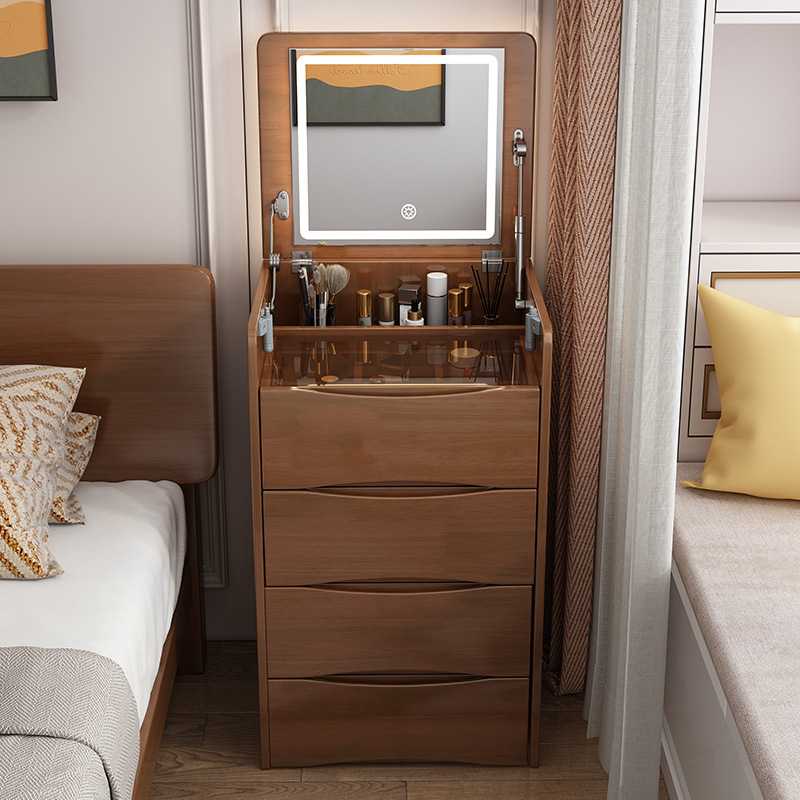 北欧全实木梳妆台斗柜收纳柜床头柜一体卧室床头化妆台小户型窄柜 - 图1