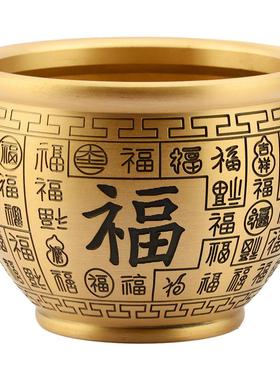 百福铜缸黄铜米缸聚宝盆摆件纯客厅家居招聚大号特大号财铜存钱罐
