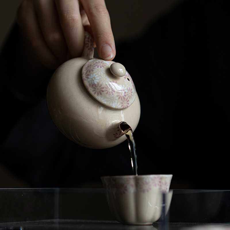 弥言纯手工粗陶泡茶壶单壶釉下彩手绘雏菊茶壶带过滤复古功夫茶具,淘宝优惠券,粉丝福利购,淘宝优惠卷