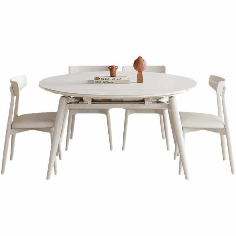 奶油风简约岩板餐桌方圆两用可伸缩现代简约可变圆桌家用小户型,淘宝优惠券,粉丝福利购,淘宝优惠卷