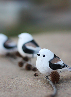 鹿妖商店 肥啾鸟木雕 p生日礼物 北长尾山雀手工摆件 银喉长尾山