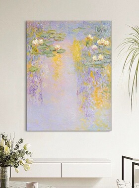 HLF.手绘大芬村油画《睡莲》好寓意肌理感挂画客厅玄关电表箱餐厅
