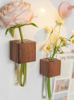 Solid Wood Magnetic Refrigerator Stickers 3D Insert Vase Cre