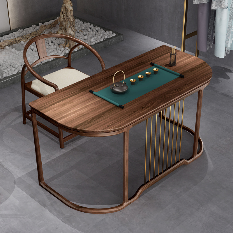 新中式茶桌d椅组合带烧水壶一体禅意功夫茶台简约实木茶几轻奢茶 - 图0