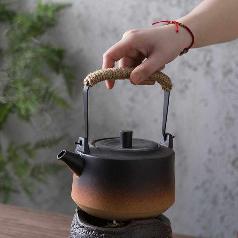 家用煮茶壶陶土壶陶瓷烧水壶窑变茶壶明火提梁壶侧把壶 - 图2