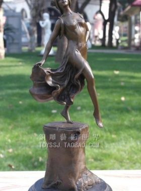 铜雕塑艺术品少女英姿树桩上的舞蹈人物工艺品创意摆件家居饰品