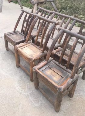 怀旧老物件老式农村榆木老椅子小板凳复古旧家具收藏民俗展示摆件