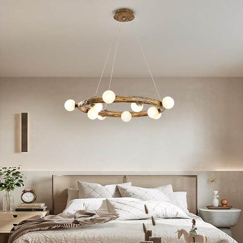 侘寂风日式客厅吊灯 复古民宿卧室餐厅吊灯艺术创意圆形树枝灯具 - 图1