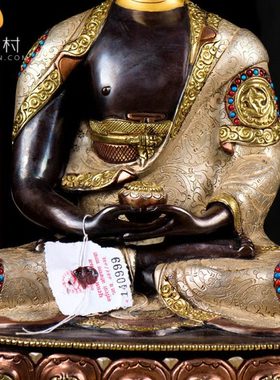 阿弥陀佛铜像 尼泊尔手工艺品10寸进口紫铜镀金镀银 铜像家居摆件