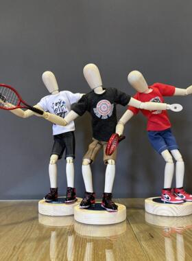 梧棣木人网球运动主题桌面装饰摆饰打网球人运动人物造型礼品