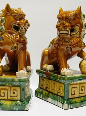 纯手工唐三彩陶瓷蓝色大号花色狮子简约现代风格摆饰 纯手工动物