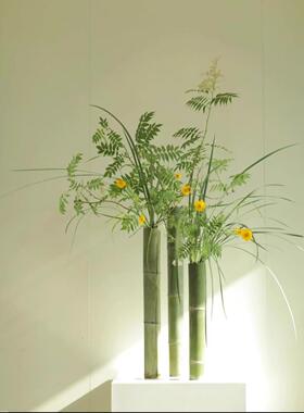 新鲜绿色插花竹筒瓶摆件竹管小竹子花艺竹节环创婚庆摆件竹制花器