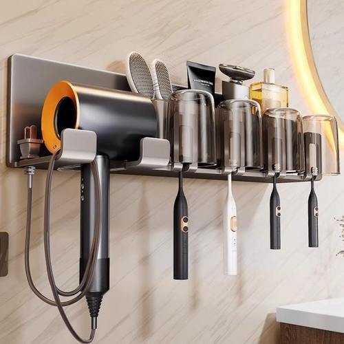 鑫馨园牙刷架子置物架吹风机支架卫生间浴室洗漱台壁挂免打孔收纳 - 图2