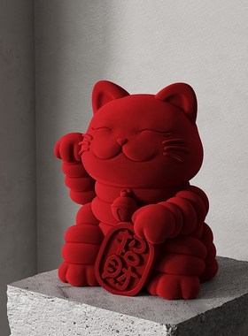 招财猫红色摆件轻奢客厅电视柜酒柜家居装饰品玄关创意开业送礼品