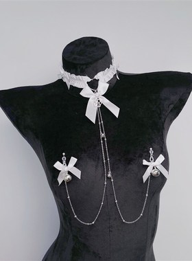 CAROLLL好的主人!性感蝴蝶结项圈乳夹身体链穿戴外出铃铛项圈