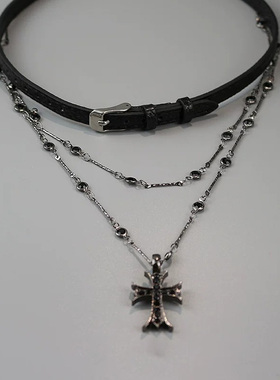 黑色十字架choker长款锁骨项链