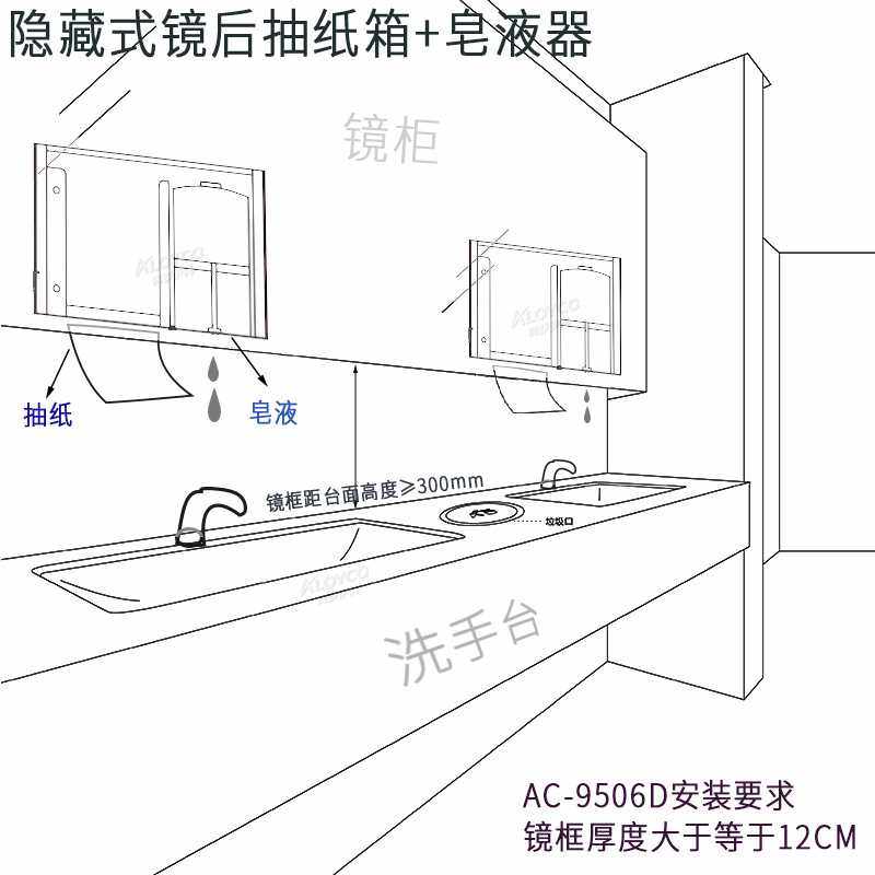 AC-9506D隐藏式镜后抽纸箱皂液器组合柜,淘宝优惠券,粉丝福利购,淘宝优惠卷