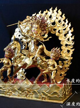 吉祥天母护法 尼泊尔紫铜鎏金密宗摆件吉祥天女铜像15寸