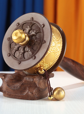 多款慧宝手摇转金轮大小号藏传黄铜手摇转动筒莲T花底座黄铜实木