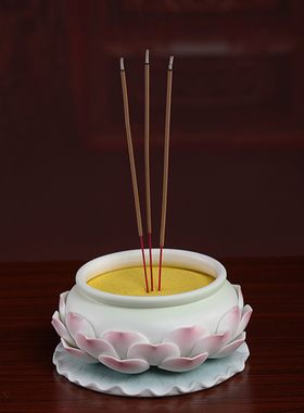 陶瓷佛具用品大全供奉家用室内供佛莲花香炉水杯花瓶烛.台果盘套