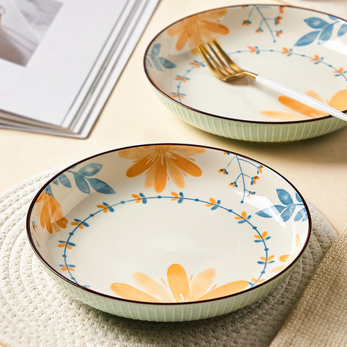 盘子菜盘a家用7寸深盘陶瓷菜碗碟子小清新餐具套装圆盘高级感餐盘 - 图1