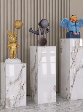 大理石摆件底座客厅n玄关岩板立柱展示台电视柜落地大摆件墩子花