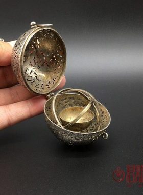 仿古铜香薰球镂空迷你家用熏香球倒流香炉香囊球挂件茶道禅意摆件