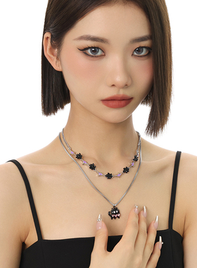 VOYAGE甜酷猫咪吊坠y2k项链女款双层叠戴锁骨链轻奢小众链子配饰