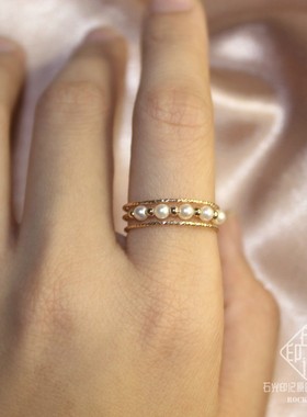 媲美akoya天然珍珠戒指女14K注金开口手工弹簧指环时Y尚轻奢不褪