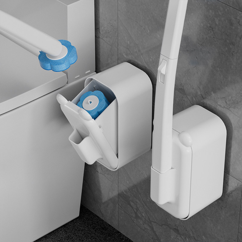 Disposable toilet brush, household no-dead-corner cleaning brush, wall-mounted cat-ear disposable sponge head toilet brush