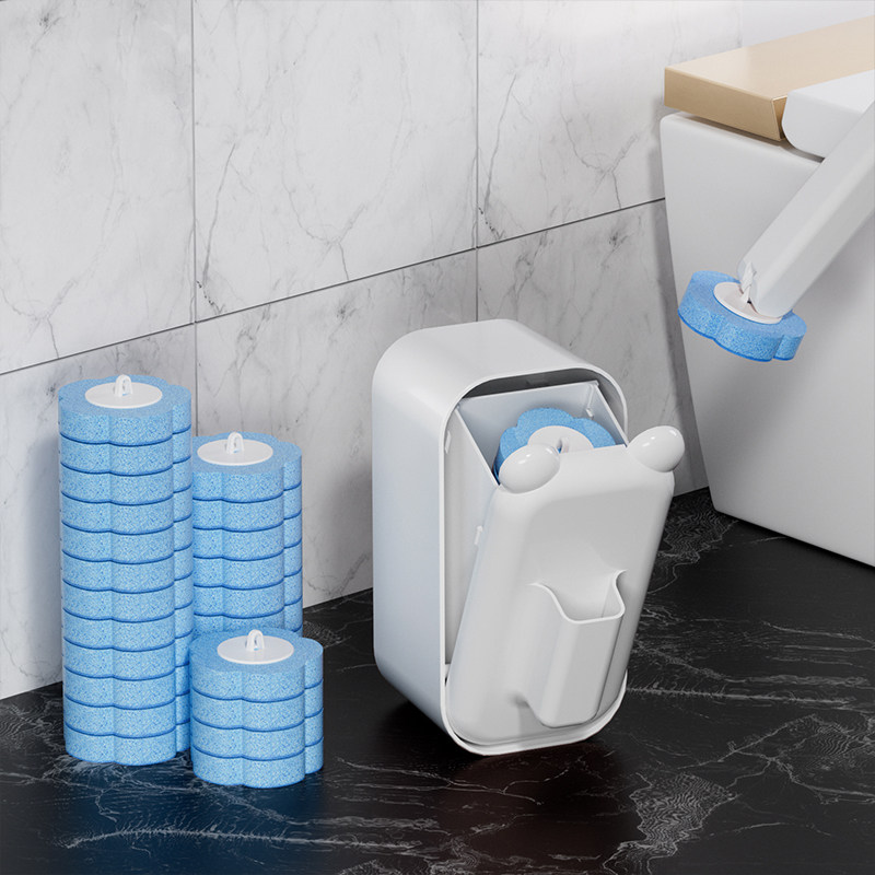 Disposable toilet brush, household no-dead-corner cleaning brush, wall-mounted cat-ear disposable sponge head toilet brush