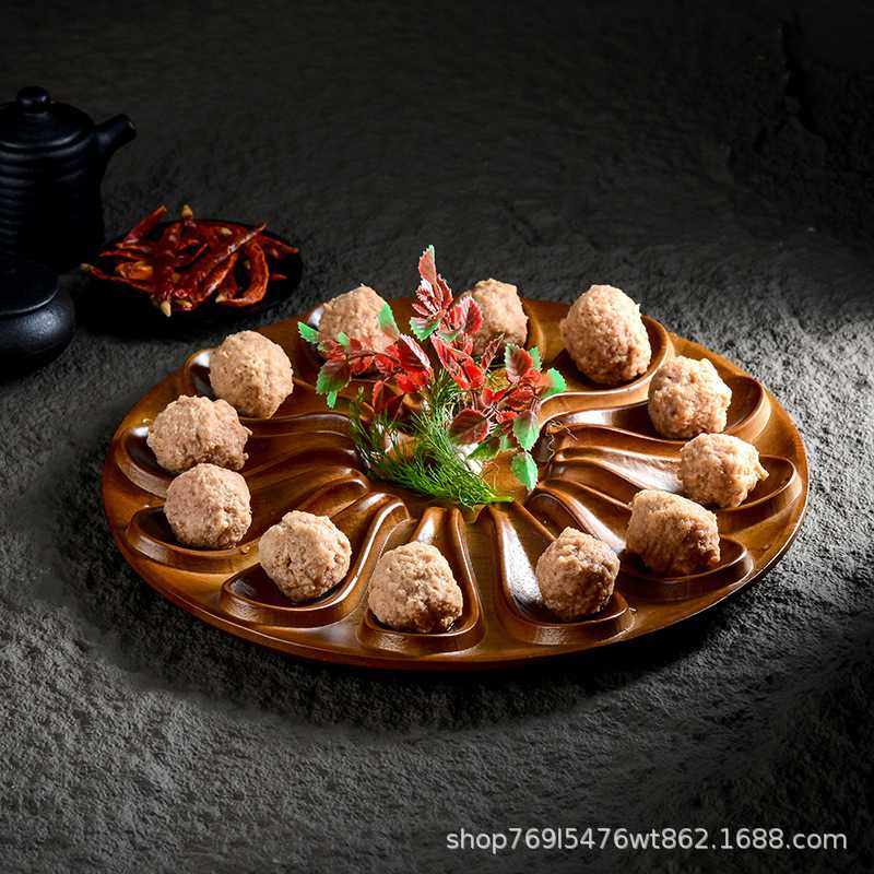 木质创意特色火锅店餐具十二个牛肉丸盘子套装虾滑勺小吃盘鱼滑盘,淘宝优惠券,粉丝福利购,淘宝优惠卷