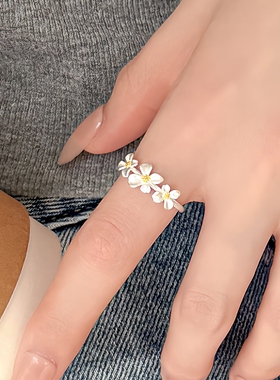 透莎淡雅栀子花925纯银戒指女