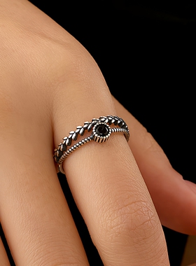 【透莎】黑钻麦穗S925纯银戒指女