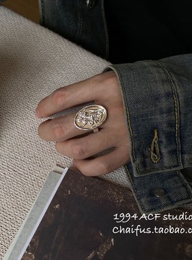 柴富工作b室/J236欧美夸张浮雕心十字戒指重工业宫开指戒指