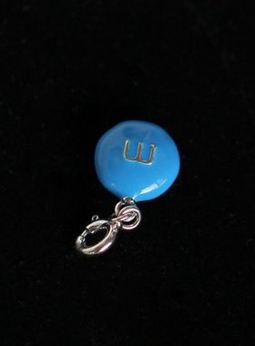 925银珐琅彩字母M豆豆圆形吊坠加大精工版实心仅吊坠侧坠颈链配件