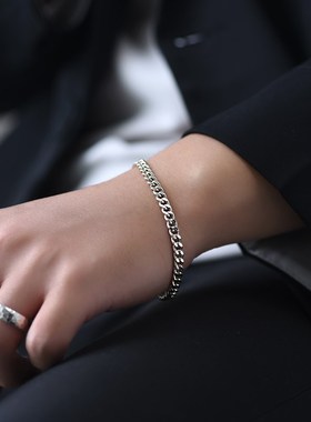 罗泰老银匠925银古巴r手链男女士款情侣简单大方男生手饰生日礼物