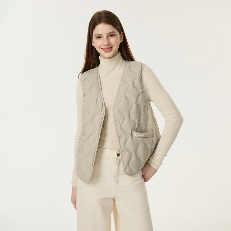 Tambor's 25th new autumn down vest women's short v-neck portable comfortable inner shirt spring and autumn waistcoat-ZB