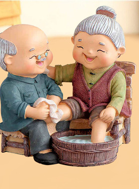 创意情侣纪念日老头老太太家居装饰品小摆件爷爷奶奶老人生日礼物