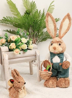风车草编兔微景摆件橱窗展示幼儿园自然角摆设服装店环创场景布置