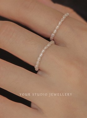 特细收藏2mm天然淡水珍珠戒指戒子不掉皮气质叠戴弹力绳轻奢礼物