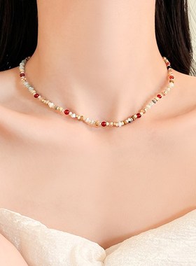 多巴胺项链配饰女款夏天轻奢小众串珠锁骨颈链2024新款爆款高级感