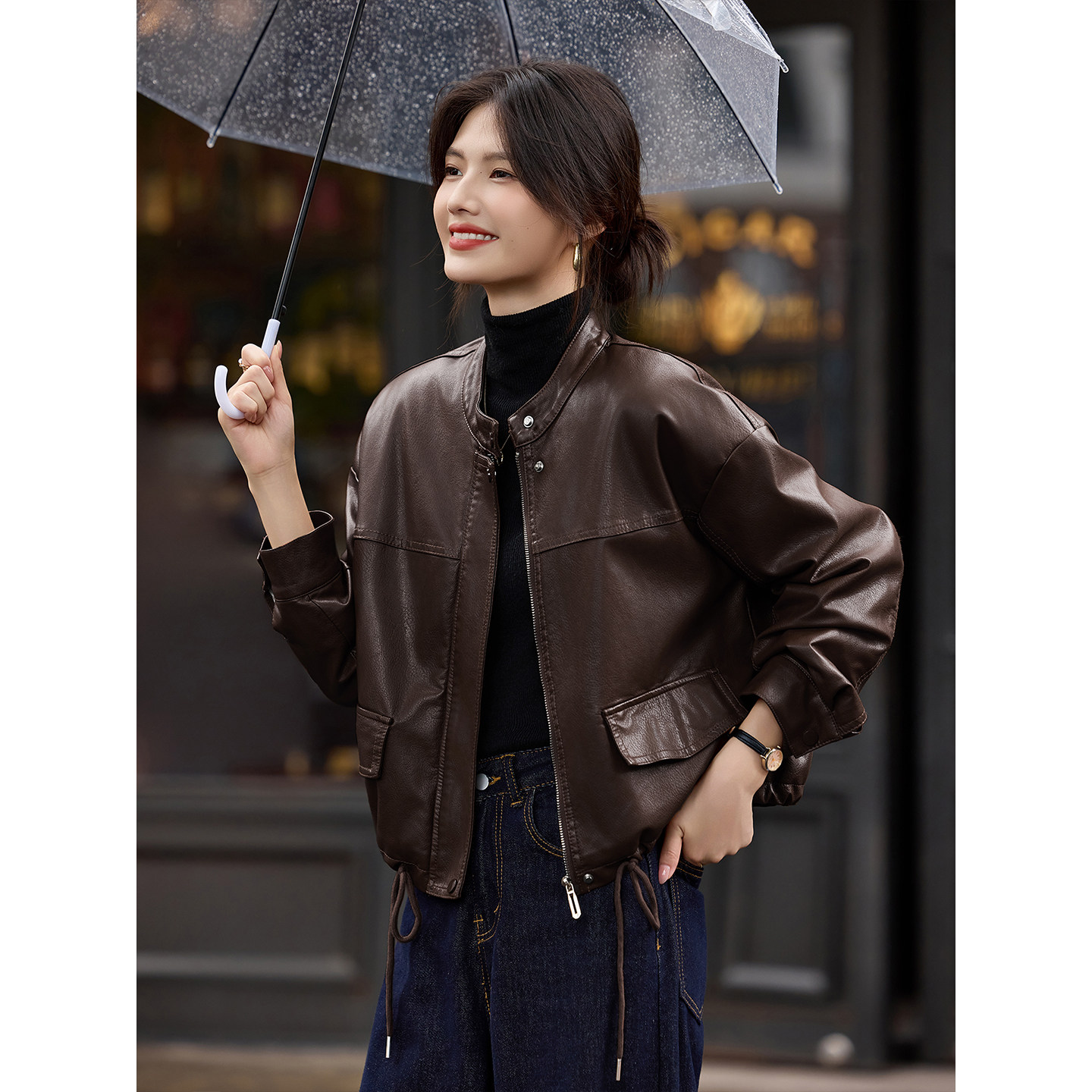 2025超火短款皮外套咖色加绒皮衣外套女酷飒风可拆卸针织帽皮夹克,淘宝优惠券,粉丝福利购,淘宝优惠卷