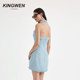 KINGWEN halter neck beaded tweed dress