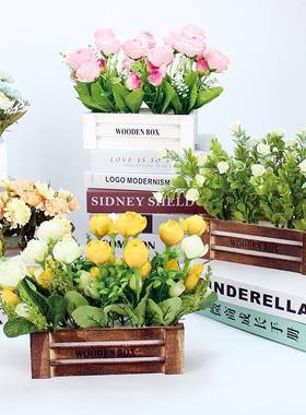 景洪简易实木篮人造花盆花卉家居假花饰品空调冰箱装饰超市展示饰