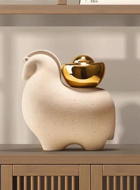 纯手工新中式马上有钱摆件客厅电视柜办公室酒柜装饰乔迁开业礼物