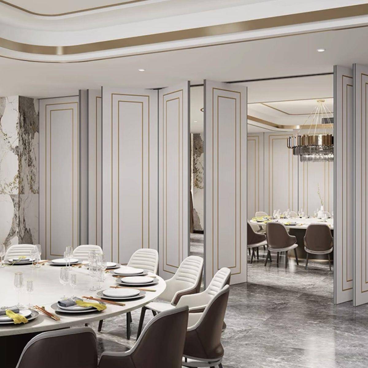 酒店移动隔断墙屏风饭店包厢活动高隔断吊轨隔音推拉折叠门板 - 图3