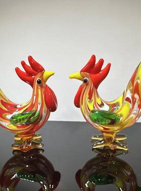 淄博琉璃手作彷真公鸡桌面小摆件寓意吉祥装饰品办公书桌摆设礼物